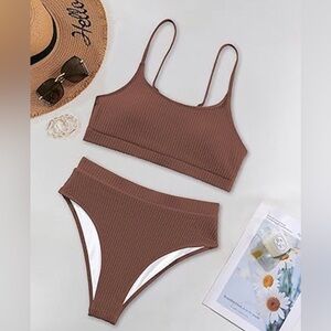 Cupshe Brown Top & Retro High Waist bikini 👙